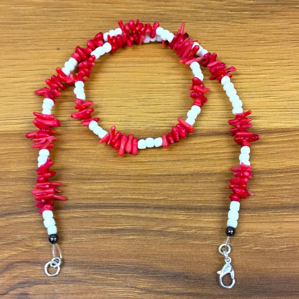 Men's Coral Beaded Necklace,  Handmade Men's Beach Ready Necklace